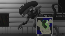 Size: 2560x1440 | Tagged: safe, artist:platenjack, derpibooru import, oc, oc only, oc:platen, alien, pony, alien: isolation, crossover, xenomorph