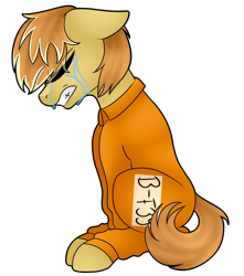 Size: 2650x3000 | Tagged: safe, artist:jessy2015, feather bangs, earth pony, pony, hard to say anything, clothes, crying, eyes closed, floppy ears, male, prison outfit, prisoner, sad, simple background, solo, stallion, transparent background