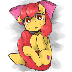 Size: 800x800 | Tagged: safe, artist:kogarasumaru24, apple bloom, pony, crying, on back, simple background, solo