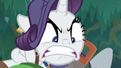 Size: 1280x720 | Tagged: safe, derpibooru import, screencap, mean rarity, pony, unicorn, the mean 6, clone, everfree forest, faic, female, fishing rod, floppy ears, glare, greedity, greedy, gritted teeth, mare, messy mane, mine, possessive, saw, scowl, shovel, sin of greed, threatening