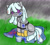 Size: 1672x1489 | Tagged: safe, alternate version, artist:greenfinger, derpibooru import, oc, oc only, oc:turing test, pony, robot, robot pony, fanfic:the iron horse: everything's better with robots, fanfic, fanfic art, mud, puddle, rain, sad