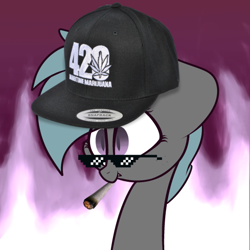 Size: 516x516 | Tagged: safe, artist:claudearts, derpibooru import, edit, oc, oc only, oc:dew, bat pony, 420, bat pony oc, drugs, female, mare, marijuana, solo