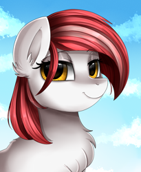 Size: 1446x1764 | Tagged: safe, artist:pridark, derpibooru import, oc, oc only, pony, bust, chest fluff, commission, female, golden eyes, lidded eyes, portrait, smiling, solo