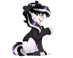 Size: 2000x1600 | Tagged: safe, artist:skimea, oc, oc only, oc:brogan, pony, clothes, female, hoodie, mare, simple background, sitting, solo, transparent background