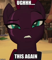 Size: 500x572 | Tagged: safe, derpibooru import, edit, edited screencap, screencap, tempest shadow, pony, unicorn, my little pony: the movie, broken horn, confused, cropped, eye scar, female, klugetown, lidded eyes, looking at you, mare, meme, raised eyebrow, reaction image, scar, solo