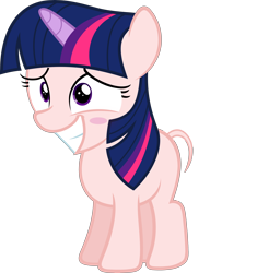 Size: 5650x6000 | Tagged: safe, artist:slb94, derpibooru import, edit, editor:slayerbvc, twilight sparkle, unicorn, absurd resolution, blushing, embarrassed, female, filly, filly twilight sparkle, furless, furless edit, grin, nude edit, nudity, shaved, shaved tail, simple background, smiling, solo, transparent background, vector, vector edit, younger