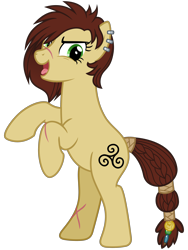 Size: 2400x3200 | Tagged: safe, artist:cheezedoodle96, derpibooru import, idw, steela oresdotter, earth pony, pony, legends of magic, spoiler:comic, spoiler:comiclom2, .svg available, braid, braided tail, coin, ear piercing, earring, female, hair over one eye, idw showified, jewelry, looking at you, mare, messy mane, mighty helm, open mouth, piercing, rearing, scar, simple background, solo, svg, tail wrap, tongue out, transparent background, triskelion, vector