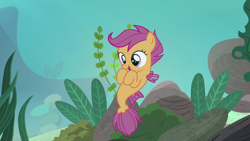 Size: 1280x720 | Tagged: safe, derpibooru import, screencap, scootaloo, seapony (g4), surf and/or turf, cute, cutealoo, female, filly, happy, sea-mcs, seaponified, seapony scootaloo, solo, species swap