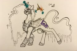 Size: 3729x2501 | Tagged: safe, artist:greyscaleart, derpibooru import, nightmare moon, alicorn, pony, atg 2018, bad end, crown, female, jewelry, laughing, mare, newbie artist training grounds, regalia, signature, traditional art