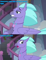 Size: 1280x1668 | Tagged: safe, derpibooru import, edit, edited screencap, screencap, seaspray, classical hippogriff, hippogriff, pony, school daze, bionicle, christopher gaze, comic, lego, screencap comic, vakama, voice actor joke