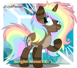 Size: 1024x911 | Tagged: safe, artist:sleppchocolatemlp, derpibooru import, oc, oc:cocoa swirl, pony, unicorn, female, mare, paw prints, rainbow hair, raised hoof, solo