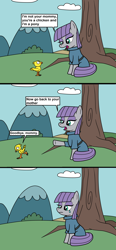 Size: 1366x2939 | Tagged: safe, artist:eagc7, derpibooru import, maud pie, bird, chicken, comic, crying, female, garfield, male, parody, sad, single tear, tree