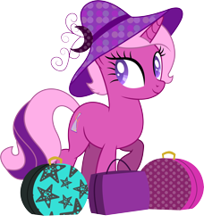 Size: 5880x6456 | Tagged: safe, artist:illumnious, oc, oc only, oc:flares midnight, pony, absurd resolution, cute, hat, looking up, luggage, moon, ocbetes, polka dots, simple background, solo, starfish, transparent background, vector