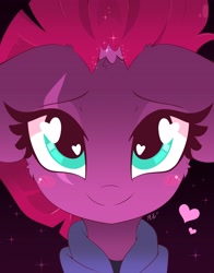 Size: 3218x4096 | Tagged: safe, artist:hungrysohma, derpibooru import, tempest shadow, pony, unicorn, my little pony: the movie, blushing, broken horn, cute, female, heart, heart eyes, looking at you, mare, smiling, solo, tempestbetes, wingding eyes