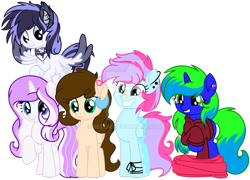 Size: 1024x738 | Tagged: safe, artist:bezziie, derpibooru import, oc, oc only, oc:strawberry pie, pegasus, pony, unicorn, clothes, female, hoodie, mare, simple background, transparent background, watermark
