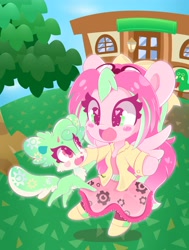 Size: 3092x4096 | Tagged: safe, artist:hungrysohma, derpibooru import, oc, oc only, oc:gadget, oc:precious metal, pegasus, pony, animal crossing, bipedal, clothes, commission, cute, duo, female, heart eyes, mare, smiling, wingding eyes