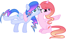 Size: 823x495 | Tagged: safe, artist:duyguusss, oc, oc only, oc:lightning ice, oc:strawberry candy, pegasus, pony, unicorn, base used, female, mare, simple background, sitting, transparent background