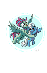 Size: 1024x1583 | Tagged: safe, artist:lytlethelemur, derpibooru import, oc, oc only, oc:champion, oc:gimbal lock, pegasus, pony, unicorn, cute, flying, roleplaying is magic