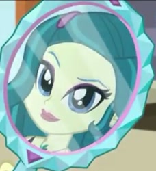 Size: 350x383 | Tagged: safe, screencap, juniper montage, equestria girls, mirror magic, spoiler:eqg specials, cropped, lipstick, magic mirror, mirror, smiling, solo