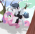 Size: 644x634 | Tagged: safe, artist:superrosey16, derpibooru import, rumble, sweetie belle, pegasus, pony, unicorn, clothes, female, male, older, rumbelle, scarf, shipping, snow, spread wings, straight, sweater, tree, wings, winter