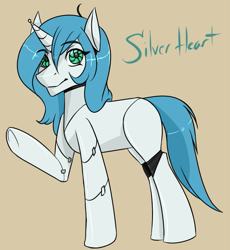 Size: 705x767 | Tagged: safe, artist:pi9o, derpibooru import, oc, oc only, oc:silver heart, pony, robot, robot pony, unicorn, aperture iris, solo