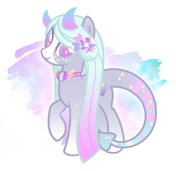 Size: 2664x2588 | Tagged: artist needed, safe, derpibooru import, oc, oc only, oc:faith daydream, demon, demon pony, cute, horns, jewelry, necklace, solo, spaded tail
