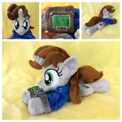 Size: 1024x1024 | Tagged: safe, artist:equinepalette, derpibooru import, oc, oc only, oc:littlepip, pony, unicorn, fallout equestria, beanie (plushie), clothes, cutie mark, fanfic, female, hooves, horn, irl, mare, photo, pipbuck, plushie, solo, vault suit