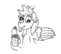 Size: 1584x1407 | Tagged: safe, artist:bitrate16, derpibooru import, :p, derp, food, popcorn, scan, silly, tongue out, traditional art