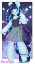 Size: 1921x3500 | Tagged: safe, artist:bunxl, derpibooru import, coloratura, anthro, earth pony, unguligrade anthro, arm hooves, clothes, cute, female, heart eyes, mare, microphone, see-through, smiling, solo, wingding eyes