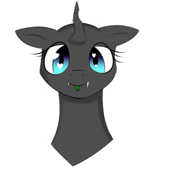 Size: 4000x4000 | Tagged: safe, artist:velvet rose, derpibooru import, oc, oc only, changeling, :p, cute, eyelashes, female, heart eyes, horn, looking at you, mare, silly, simple background, solo, tongue out, transparent background, wingding eyes