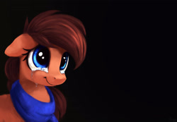 Size: 3469x2405 | Tagged: safe, artist:thefloatingtree, oc, oc only, earth pony, pony, black background, clothes, crying, cute, female, floppy ears, mare, scarf, simple background, solo, tears of joy