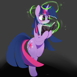 Size: 1024x1024 | Tagged: safe, artist:posionjoke, derpibooru import, twilight sparkle, unicorn twilight, pony, unicorn, bipedal, book, female, hoof hold, magic, mare, reading, standing