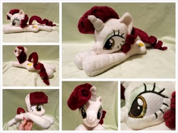 Size: 3600x2700 | Tagged: safe, artist:equinepalette, derpibooru import, oc, oc only, oc:scarlette belle, pony, unicorn, beanie (plushie), female, hand, irl, mare, photo, plushie, prone, solo