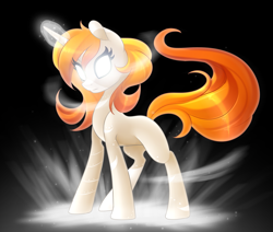 Size: 2429x2058 | Tagged: safe, artist:scarlet-spectrum, oc, oc only, pony, unicorn, black background, blank flank, female, glowing eyes, glowing horn, magic, mare, simple background, solo