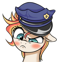 Size: 930x986 | Tagged: safe, artist:coinpo, derpibooru import, oc, oc only, oc:juvy smalls, earth pony, pony, bust, police uniform, simple background, solo, transparent background