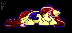 Size: 1024x465 | Tagged: safe, artist:whitehershey, derpibooru import, oc, oc only, oc:rose palette, pony, black background, female, mare, prone, simple background, solo