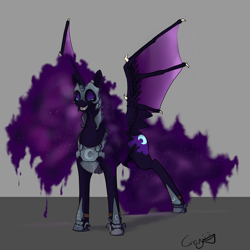 Size: 4000x4000 | Tagged: dead source, safe, artist:greyscaleart, derpibooru import, nightmare moon, alicorn, pony, bat wings, ethereal mane, female, helmet, mare, sharp teeth, signature, smiling, solo, teeth