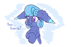 Size: 1500x1000 | Tagged: safe, artist:heir-of-rick, derpibooru import, oc, oc only, oc:sapphire lollipop, earth pony, pony, abstract background, bust, chest fluff, crying, dialogue, ear fluff, female, floppy ears, impossibly large ears, mare, solo, tears of joy, teary eyes