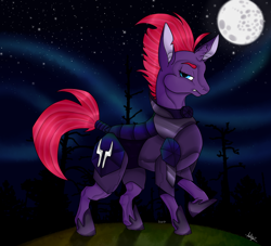 Size: 1100x1000 | Tagged: safe, artist:sinister-toaster, tempest shadow, pony, unicorn, my little pony: the movie, armor, broken horn, eye scar, female, mare, moon, night, scar, solo