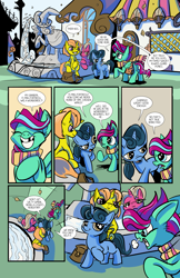 Size: 6600x10200 | Tagged: safe, artist:lytlethelemur, derpibooru import, oc, oc:gimbal lock, pegasus, pony, unicorn, comic:fly with me, absurd resolution, angry, bully, bullying, comic, female, filly, fountain, insult, littlepartycomics, roleplaying is magic