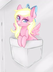 Size: 2000x2712 | Tagged: artist needed, safe, oc, oc only, oc:bay breeze, pegasus, pony, bow, female, hair bow, looking at you, pocket, pocket pony, solo