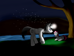 Size: 5800x4400 | Tagged: safe, artist:dualitydot, derpibooru import, oc, oc only, oc:schwarz, absurd resolution, night, river, tree