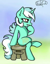 Size: 470x604 | Tagged: safe, artist:kp-shadowsquirrel, artist:uncletwick, derpibooru import, lyra heartstrings, pony, unicorn, crossed legs, female, mare, sitting, solo, stool, trace