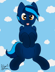 Size: 1904x2480 | Tagged: safe, artist:virgil green, derpibooru import, oc, oc:cloud strider, pegasus, pony, amber eyes, blue, cloud, cute, male, stallion, tongue out