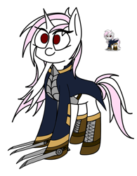 Size: 2012x2586 | Tagged: safe, derpibooru import, oc, oc only, oc:banshee, pony, unicorn, clothes, hoof blades, jacket, pink mane, pony town, red eyes