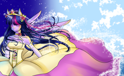 Size: 1100x683 | Tagged: safe, artist:natiiluv, derpibooru import, twilight sparkle, twilight sparkle (alicorn), alicorn, anthro, clothes, dress, eyes closed, female, solo