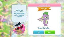 Size: 579x339 | Tagged: safe, derpibooru import, spike, dragon, congratulations, disguise, gameloft, winged spike