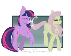 Size: 4000x3185 | Tagged: safe, artist:harmony134, derpibooru import, fluttershy, twilight sparkle, unicorn twilight, pegasus, pony, unicorn, the return of harmony, discorded, duo, female, flutterbitch, mare, scene interpretation, scrunchy face, simple background, tail whip, transparent background