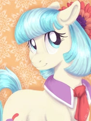 Size: 600x800 | Tagged: safe, artist:laps-sp, derpibooru import, coco pommel, earth pony, pony, abstract background, smiling, solo