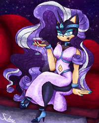 Size: 1024x1280 | Tagged: safe, artist:juliefandom, derpibooru import, nightmare rarity, anthro, breasts, sonic the hedgehog (series), sonicified, style emulation